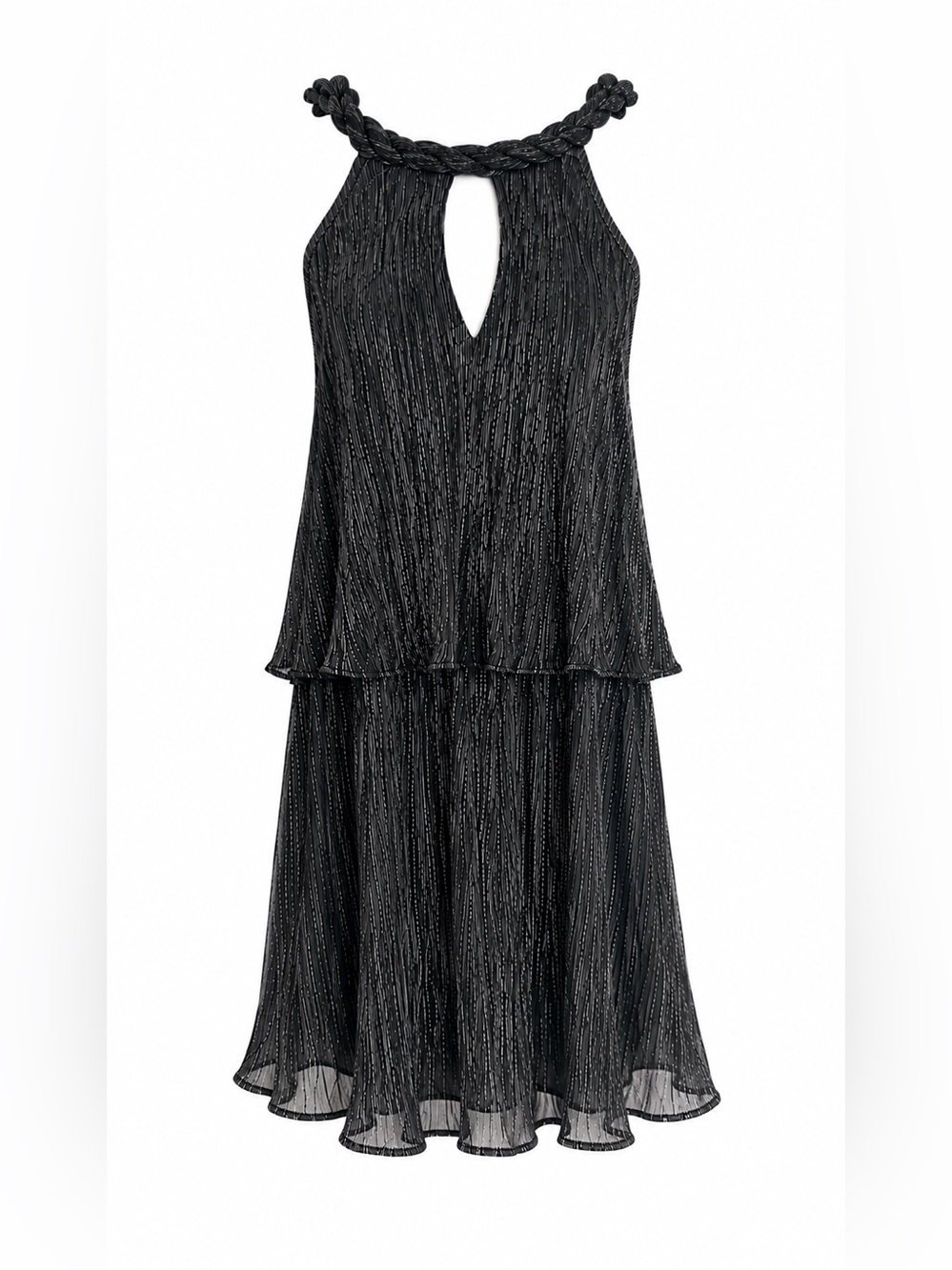 Ella Moss Black & Silver Braided Halter Dress L NWT